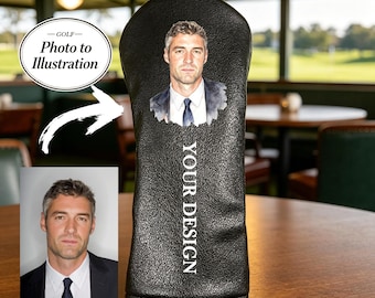 Personalized Photo to Illustration Golf Club Cover Dog Cat Picture Driver Wood Gift for Men Dad Unique Golfer with Pet Custom Father's Day