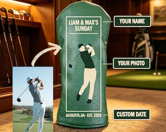 Custom Photo Golf Headcover Embroidered, Personalized Picture Club Cover Leather, Custom Portrait Golfer Gift Personalized Golf Accessories