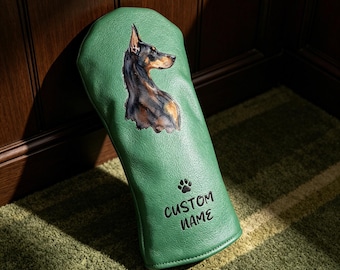 Personalized Watercolour Dog Portrait Art Golf Headcover: Custom Name & Pet, Classic Leather 460cc Driver Cover, Unique Golf Gifts for Men