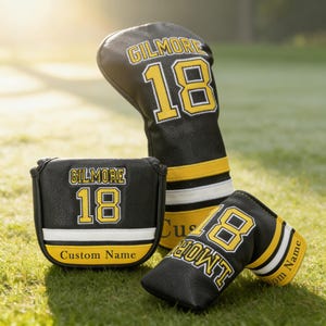 Juego de fundas de cuero para palos de golf Happy Gilmore, para driver, putter, mazo y varillas de alineación. Accesorios de inspiración deportiva retro. Un regalo único para golfistas.