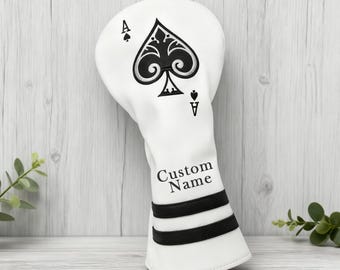Spade Poker UT Driver Headcover PU Leather Golf Driver Head Cover Card-Themed Accessory Unique Christmas Gift for Him Golfer Ace of Spades