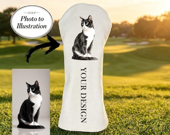 Personalized Photo to Illustration Golf Club Cover Dog Cat Picture Driver Wood Gift for Men Dad Unique Golfer with Pet Custom Father's Day