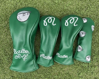 Golf Green Cartoon Golfer Headcovers Premium PU Leather Golf Club Protector Set Stylish Custom Golf Accessories Unique Gift for Golfers