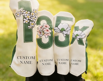 Personalized Golf Headcovers Set, Custom Leather Golf Club Covers with Floral Design Monogram Golf Gift for Men, Unique Golfer Gift Dad Gift