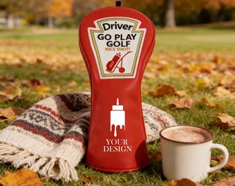 Funny Ketchup Driver Headcover Retro Tomato Sauce Golf Club Cover Red Leather Golf Accessory Unique Golf Gift for Men Parody Golf Bag Decor
