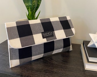 Black & White Buffalo Plaid Clutch