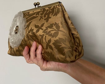 Fancy silk clutch purse with kiss lock clasp