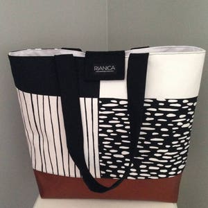 Black and White Abstract Fabric Tote Diaper Bag Beach bag Market bag image 5