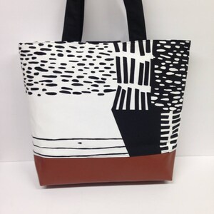 Black and White Abstract Fabric Tote Diaper Bag Beach bag Market bag image 4