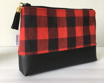 Red Plaid Clutch travel bag