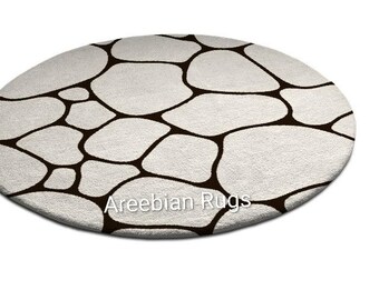 Tapis rond en laine, motif galets crème moderne, tapis minimaliste