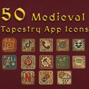 Pack d'icônes d'application Tapisserie médiévale, thème iOS Vieux monde (téléchargement numérique)