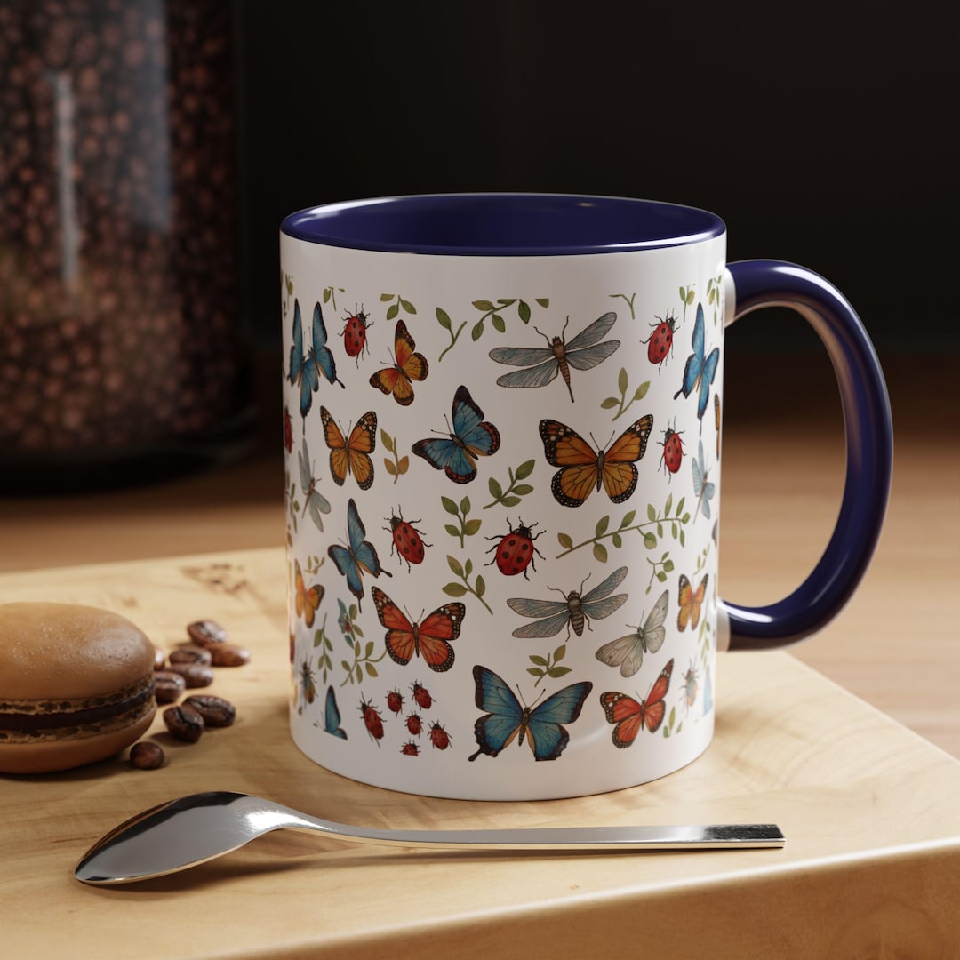 Water Mug Insect Watercolor Butterfly and Insect Pattern Mug | Garden Lover Gift 11oz ...
