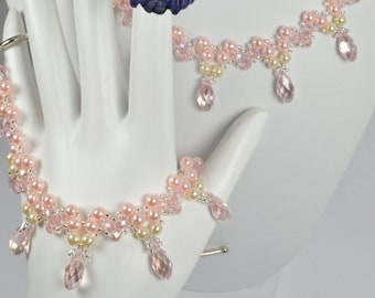 Garden Pink Crystal Bracelet and Necklace Set