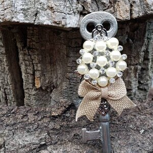 Skeleton Key Boutonniere with a Pearl and RHINESTONE Brooch ... This listing is for ONE Boutonniere