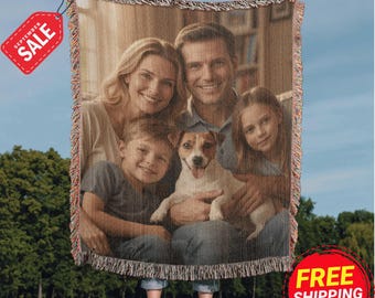 Custom Woven Photo Blanket Instant Preview No Waiting, Family Picture Throw, Cozy Personalized Woven Blanket Gift Made in USA