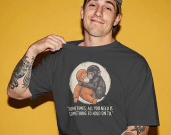 Viral Monkey Punch Zoo Meme Shirt, Chimpanzee and Orangutan Hugging, Ironic Motivation Tee