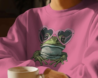 Frosch Hoodie, Herz Sonnenbrille Kröte Sweatshirt, Kawaii Tier Shirt, Cottagecore Geschenk für Sie