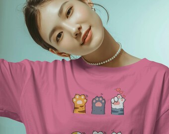 Cute Cat Paws T-Shirt, Minimalist Kawaii Kitty Shirt, Cat Lover Gift
