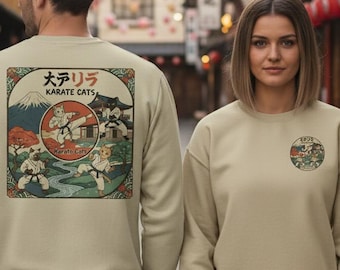 Karate Cats Sweatshirt: Japanese Ukiyo-e Art, Unisex Streetwear