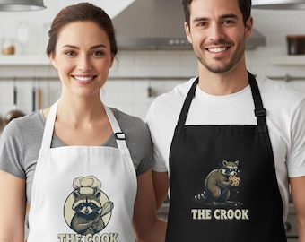 Lustiger Waschbär Passende Schürzen für Paare, Der Koch und Der Gauner Schürze Set, Jubiläumsgeschenk Mann und Frau