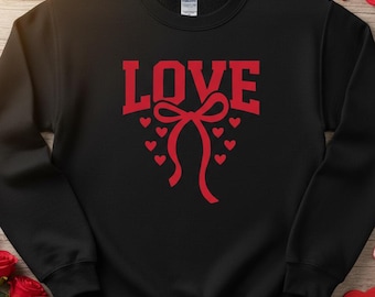 Love Sweatshirt, Red Bow Coquette Crewneck, Valentine's Day Gift