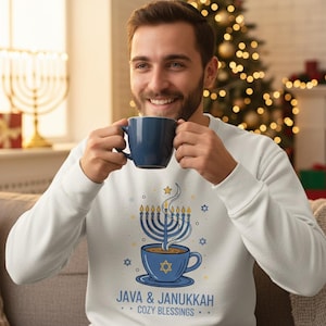 Java & Janukkah Sweatshirt, Menorah Coffee Mug, Hanukkah Gift