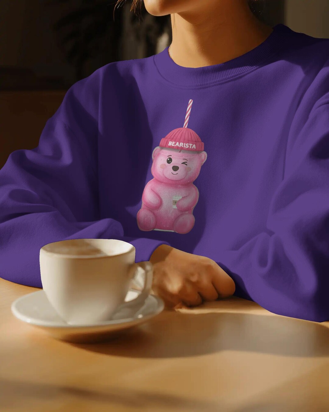 Pink Bearista Sweatshirt | Cute Teddy Bear Crewneck | Coffee Lover Gift ...