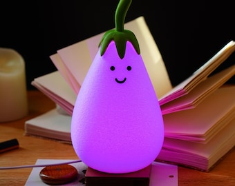 Jellycat Eggplant Lamp, 3D Printed Night Light, Cute Veggie Lamp Gift