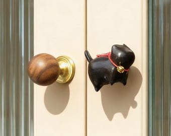 Pomos redondos y con forma de gato, pomos de madera para cajones, tiradores de latón para armarios