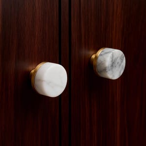 Uchwyt do szafki łazienkowej, okrągłe gałki marmurowe, gałka do szuflady mosiężna zdjęcie 4