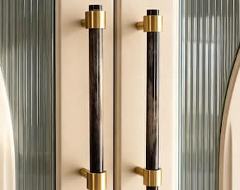 Tiradores de lujo para armarios, pomo y tirador de hueso de res, tiradores de latón para gabinetes, tiradores de tocador