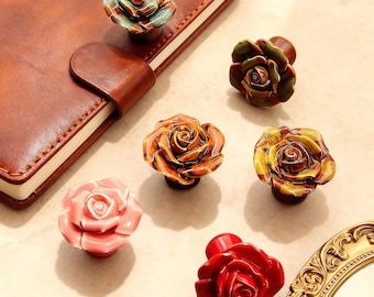 Tiradores de armario con rosas, tiradores de tocador con flores de cerámica, tiradores decorativos para cajones