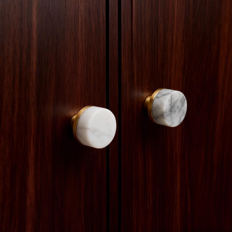 Uchwyt do szafki łazienkowej, okrągłe gałki marmurowe, gałka do szuflady mosiężna zdjęcie 4