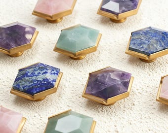 Perilla hexagonal para cajón, color jade, para tocador.