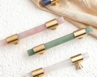 Tiradores y pomos para tocador, tiradores de armario de jade cristalino, tiradores de latón para gabinetes