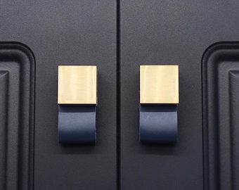 Tiradores de latón para armarios, pomos de cuero para armarios, tiradores de armario coloridos