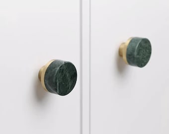Tirador para mueble de baño, pomos redondos de mármol, pomo para cajón de latón