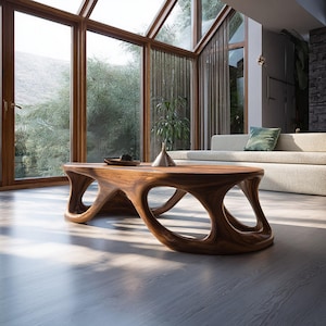 Mid Century Modern Wood Coffee Table | Minimalist Living Room Accent | Stylish Solid Wood Furniture