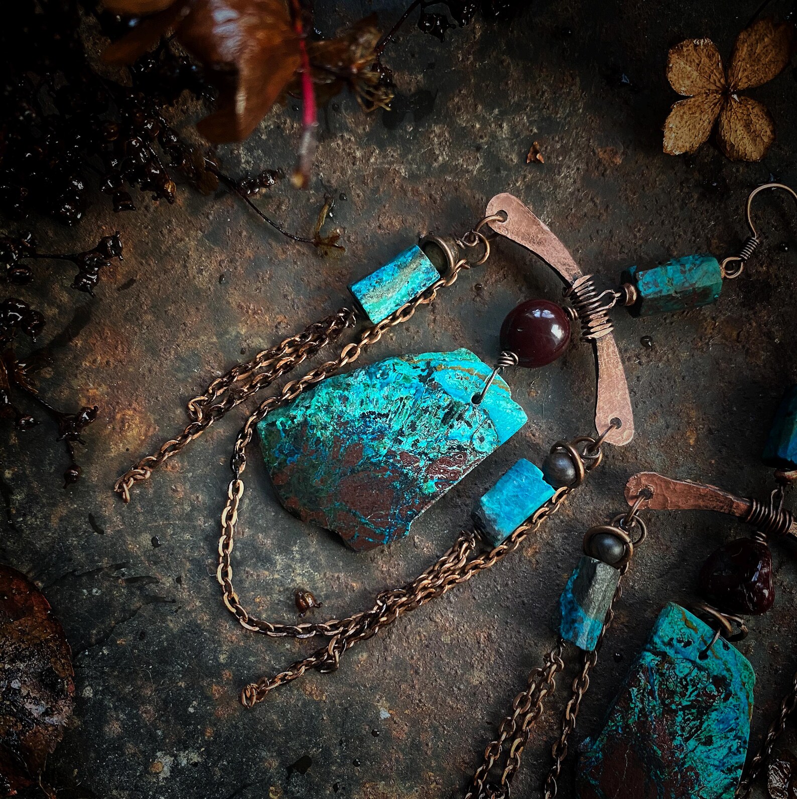 Chrysocolla Slabs Long Dangle Earrings: Mookaite, Handmade Copper ...