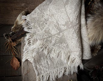 Handdoeken shabby chic, linnen handdoek dik getextureerd, rustiek ivoorbeige handdoek, linnen handdoek franje, Europees linnen