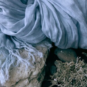 Misty Blue Linen Scarf – Lightweight Soft Wrap, Sheer Summer Shawl image 3
