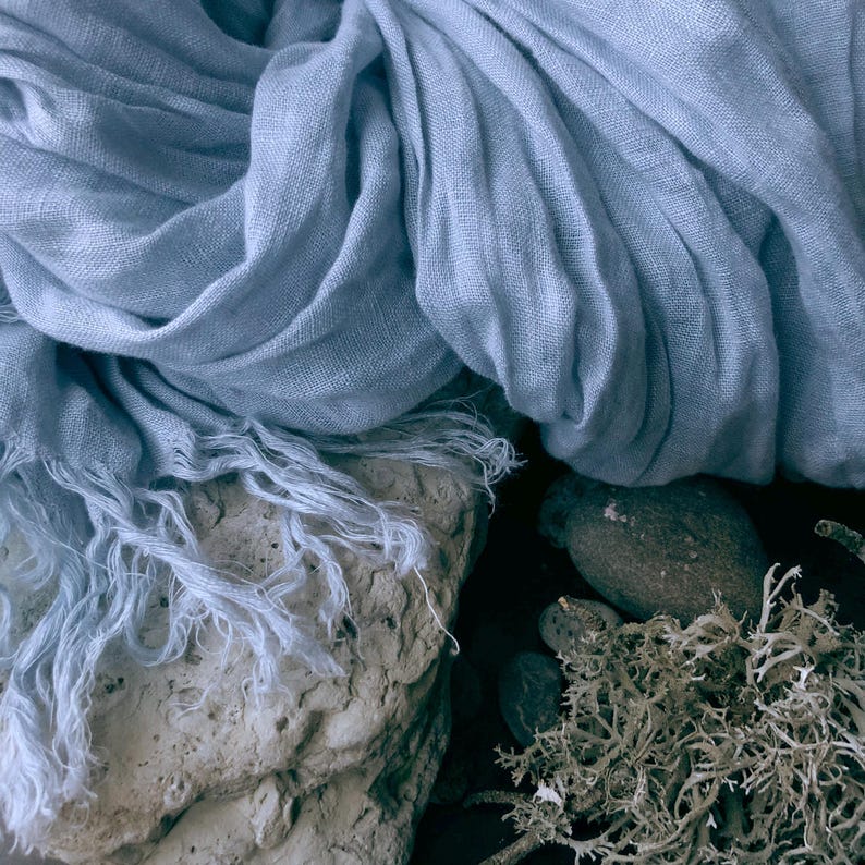 Misty Blue Linen Scarf – Lightweight Soft Wrap, Sheer Summer Shawl image 3