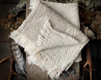 Linen Hand Towel, Thick Jacquard Linen Towel, Natural Kitchen or Bathroom Towel, Rustic Linen Decor, Eco Friendly Gift