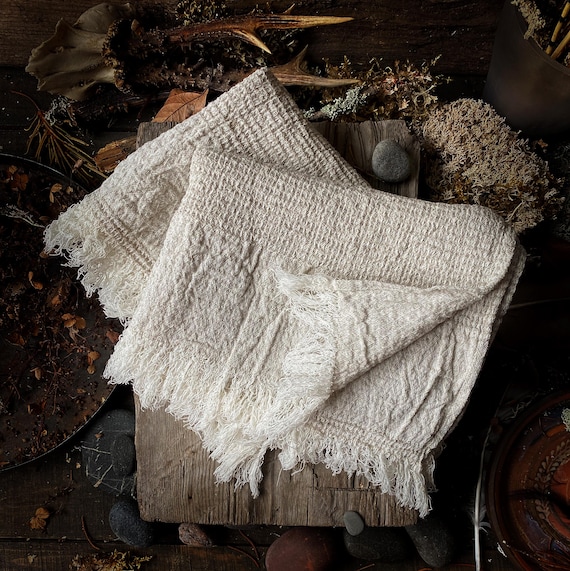 Sauna Linen Hand Towels, Rustic, Cottage core, Texture stripes, Fringe, Double Sided