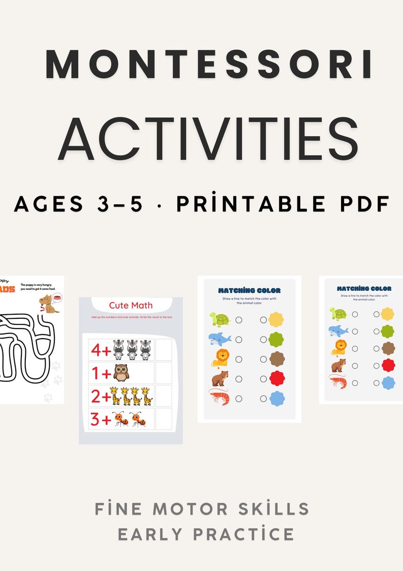 Montessori Activities Pack, Fine Motor Skills, Early Practice ...