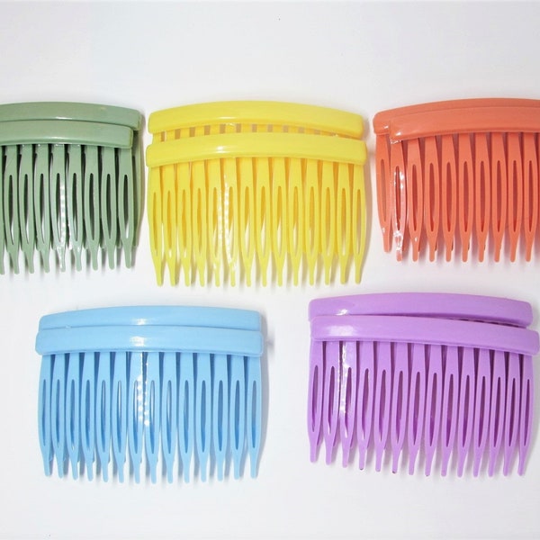 Simple Vintage Colorful Hair Side Comb Set- Sage Green, Yellow, Peach, Blue or Purple- Womens Girls Hair Accessories for Fine or Thick Hair