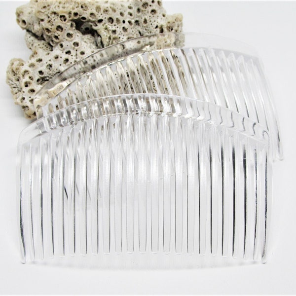 Simple Vintage Clear Plastic Hair Comb Set- 3.25 inch Long Side Combs- Bun Updo French Twist Combs- Hair Accessories for Women and Girls