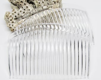 Simple Vintage Clear Plastic Hair Comb Set- 3.25 inch Long Side Combs- Bun Updo French Twist Combs- Hair Accessories for Women and Girls