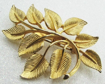 Vintage Gold Leaf Brooch, 1960s Autumn Foliage Pin